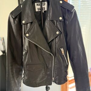 Walter Baker Black Leather Jacket with White Label